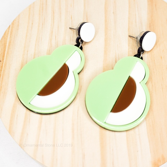 Ornamental Stone Jewelry - Avocado Pop Art Acrylic Retro Style Earrings #52